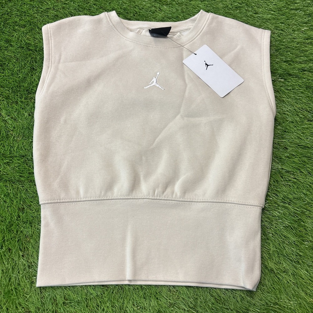 Jordan Kids Sleeveless Sweatshirt Vest Oatmeal Beige Jumpman Logo NWT‎ Size S